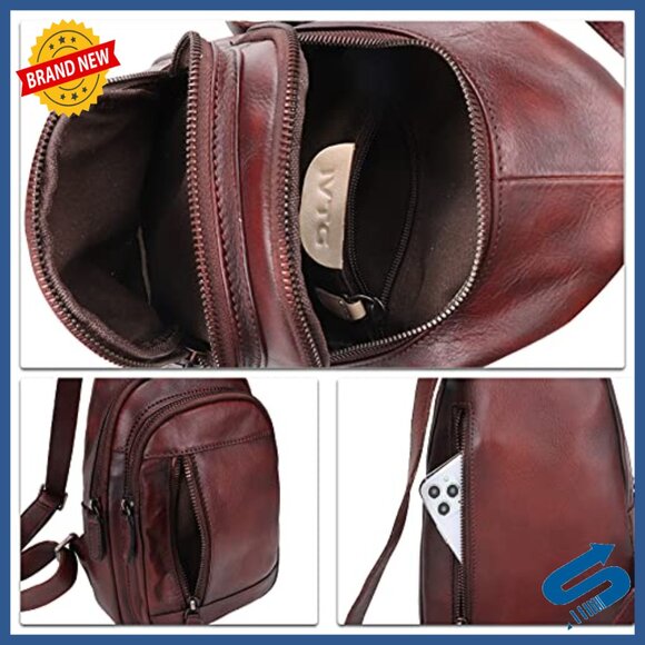 Genuine Leather Sling Backpack Crossbody Daypack Vintage Motorcycle Bag main image 6